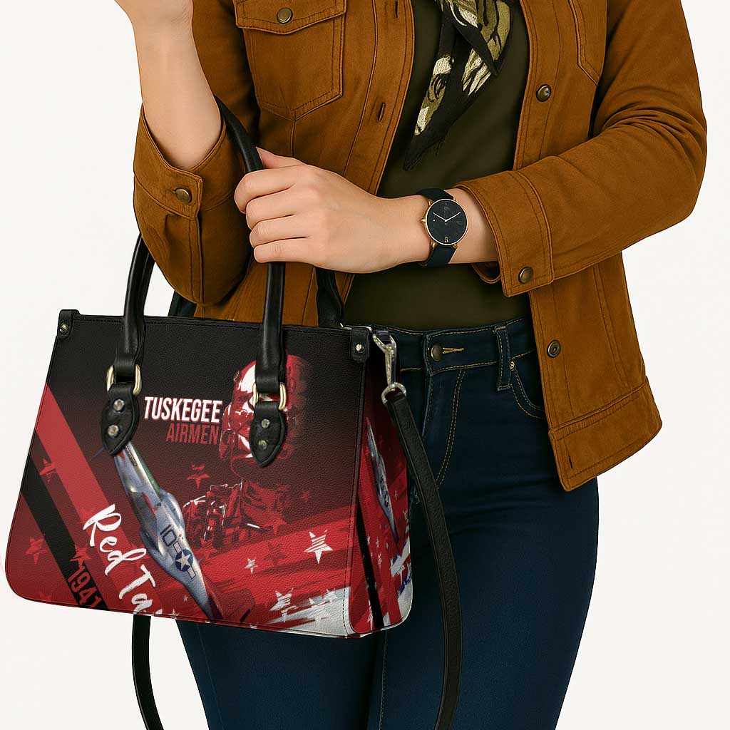 Tuskegee Airmen Red Tails Leather Bag Straighten Up and Fly Right - Black Red - Wonder Print Shop