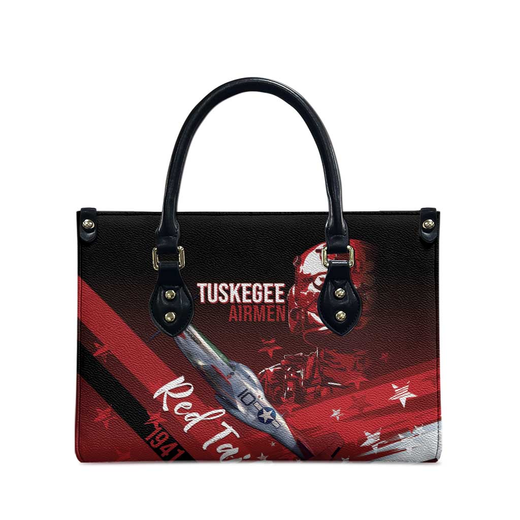 Tuskegee Airmen Red Tails Leather Bag Straighten Up and Fly Right - Black Red - Wonder Print Shop