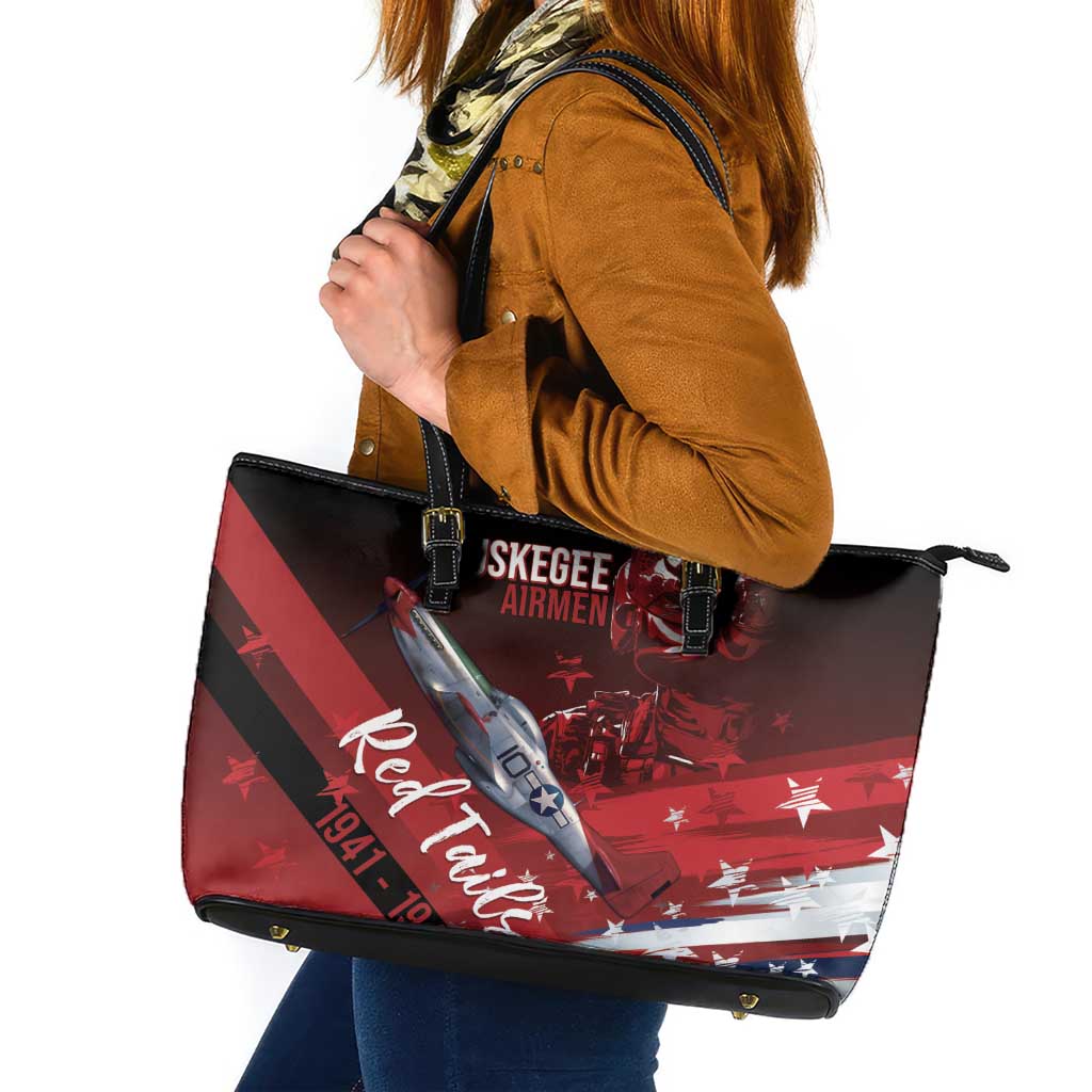 Tuskegee Airmen Red Tails Leather Tote Bag Straighten Up and Fly Right - Black Red - Wonder Print Shop