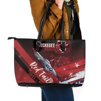 Tuskegee Airmen Red Tails Leather Tote Bag Straighten Up and Fly Right - Black Red - Wonder Print Shop
