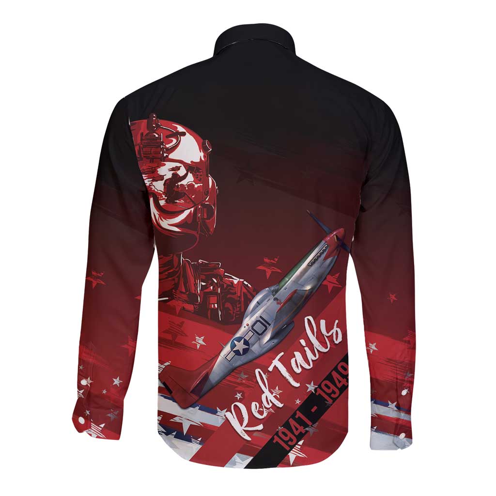 Tuskegee Airmen Red Tails Long Sleeve Button Shirt Straighten Up and Fly Right - Black Red - Wonder Print Shop