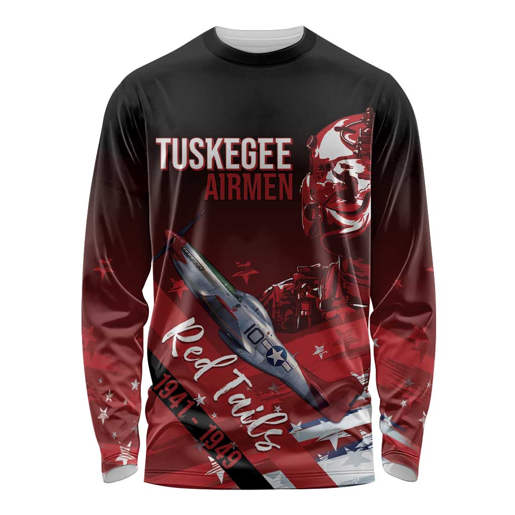 Tuskegee Airmen Red Tails Long Sleeve Shirt Straighten Up and Fly Right - Black Red - Wonder Print Shop