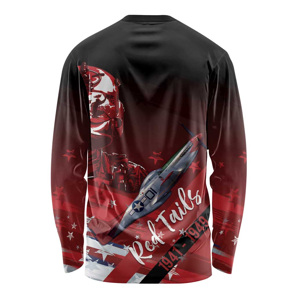 Tuskegee Airmen Red Tails Long Sleeve Shirt Straighten Up and Fly Right - Black Red - Wonder Print Shop