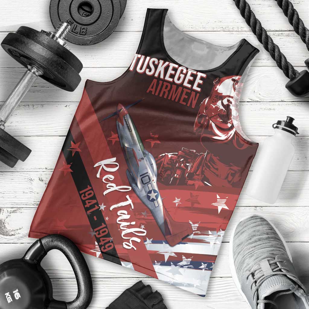 Tuskegee Airmen Red Tails Men Tank Top Straighten Up and Fly Right - Black Red - Wonder Print Shop