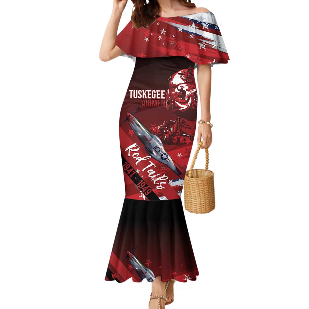 Tuskegee Airmen Red Tails Mermaid Dress Straighten Up and Fly Right - Black Red - Wonder Print Shop