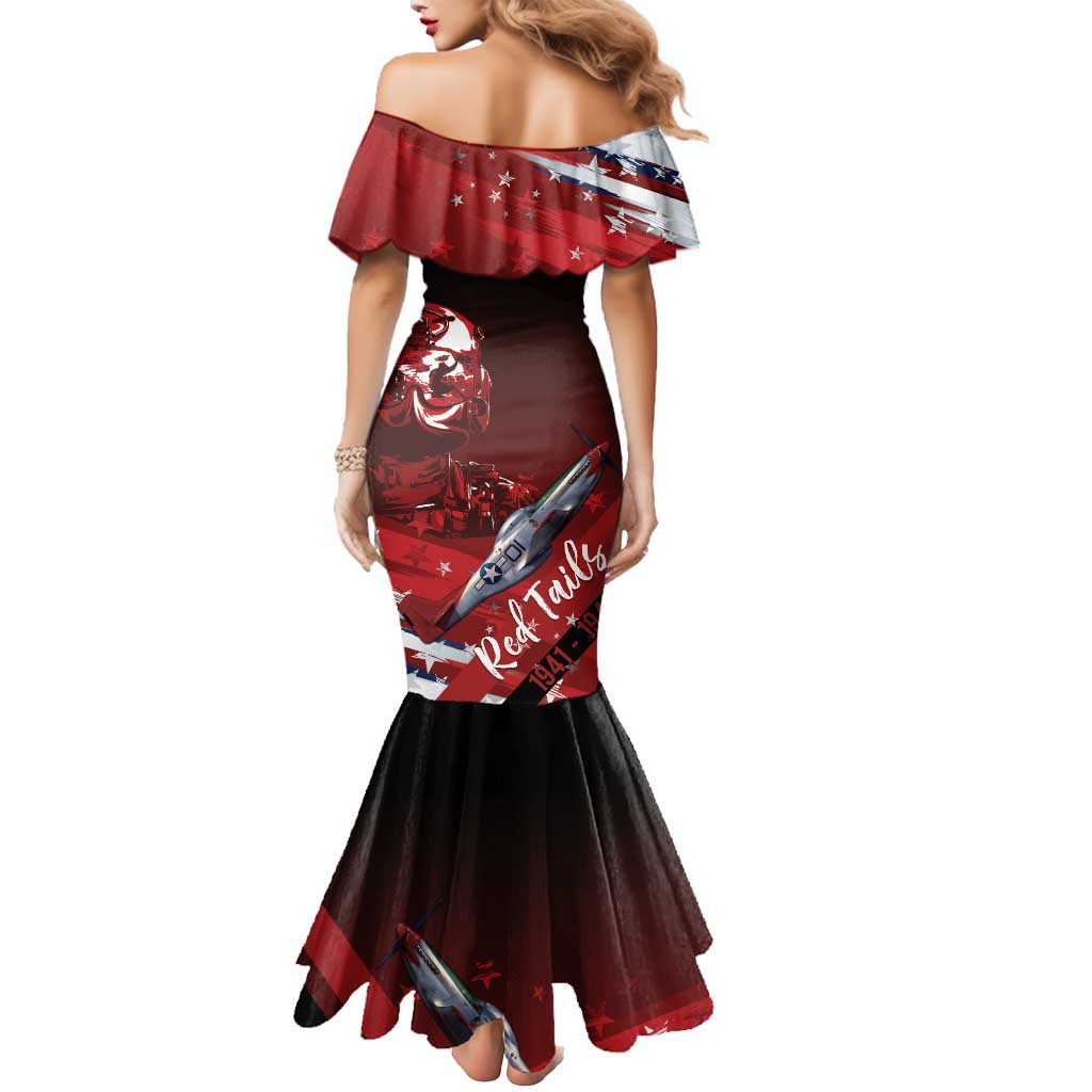 Tuskegee Airmen Red Tails Mermaid Dress Straighten Up and Fly Right - Black Red - Wonder Print Shop