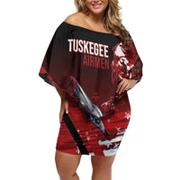 Tuskegee Airmen Red Tails Off Shoulder Short Dress Straighten Up and Fly Right - Black Red - Wonder Print Shop