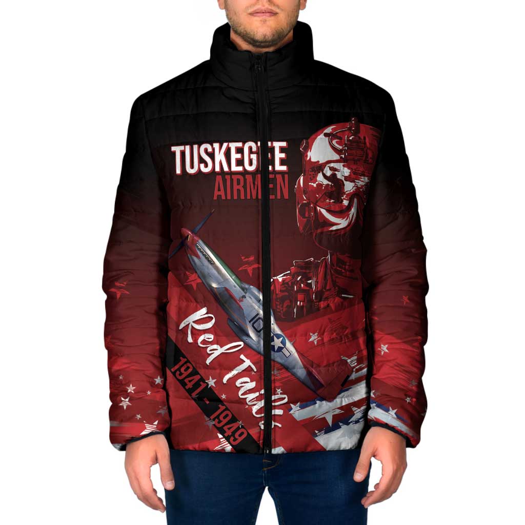 Tuskegee Airmen Red Tails Padded Jacket Straighten Up and Fly Right - Black Red - Wonder Print Shop