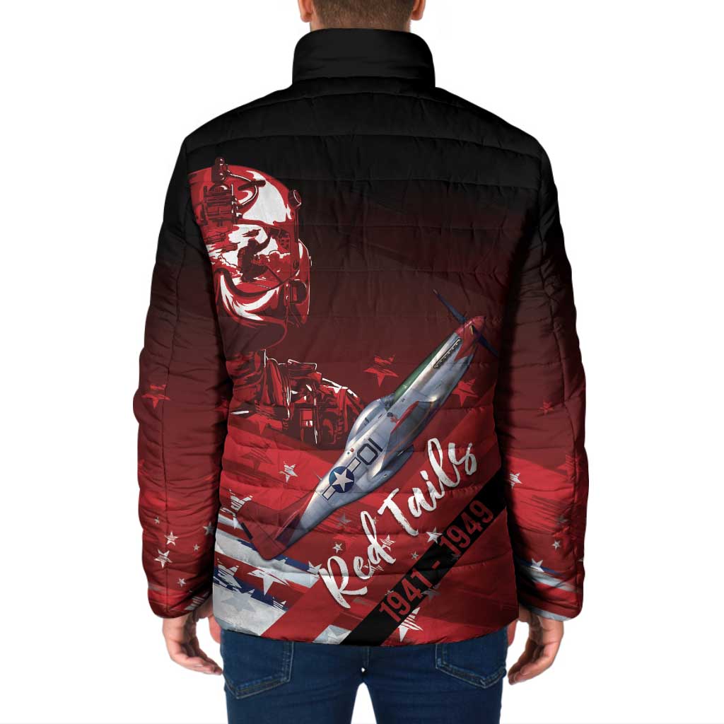 Tuskegee Airmen Red Tails Padded Jacket Straighten Up and Fly Right - Black Red - Wonder Print Shop