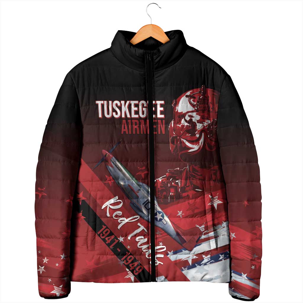 Tuskegee Airmen Red Tails Padded Jacket Straighten Up and Fly Right - Black Red - Wonder Print Shop