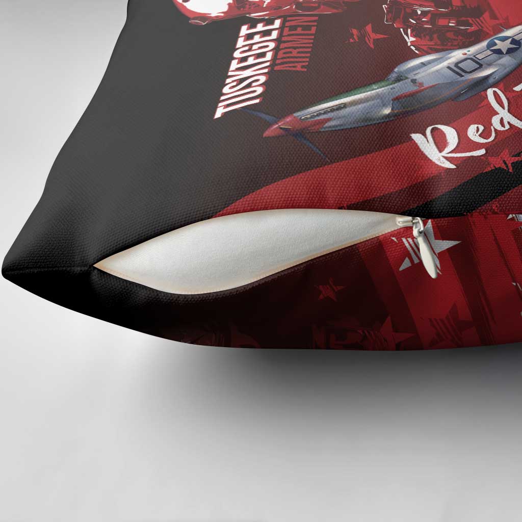 Tuskegee Airmen Red Tails Pillow Cover Straighten Up and Fly Right - Black Red - Wonder Print Shop