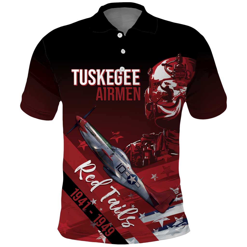 Tuskegee Airmen Red Tails Polo Shirt Straighten Up and Fly Right - Black Red - Wonder Print Shop