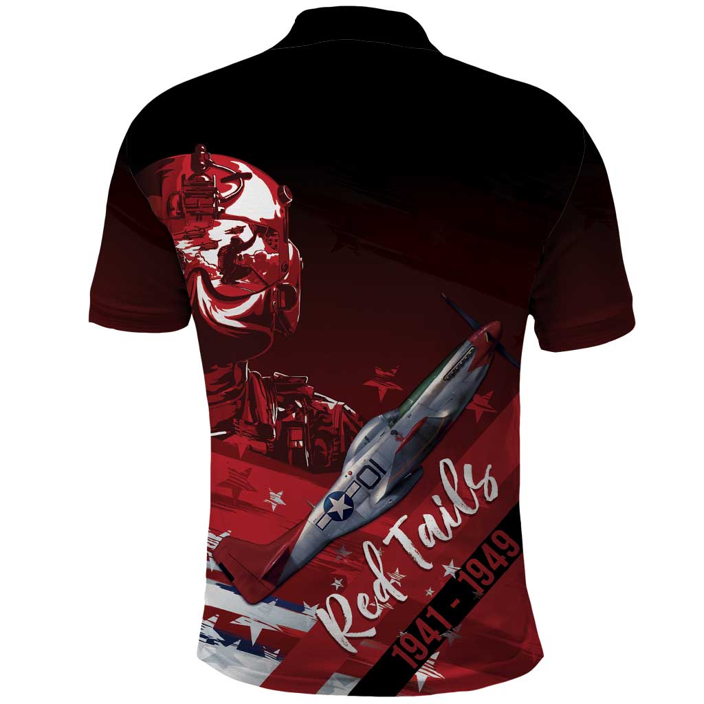 Tuskegee Airmen Red Tails Polo Shirt Straighten Up and Fly Right - Black Red - Wonder Print Shop