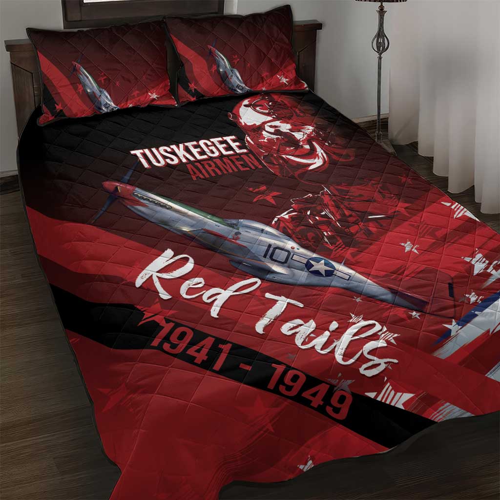 Tuskegee Airmen Red Tails Quilt Bed Set Straighten Up and Fly Right - Black Red - Wonder Print Shop