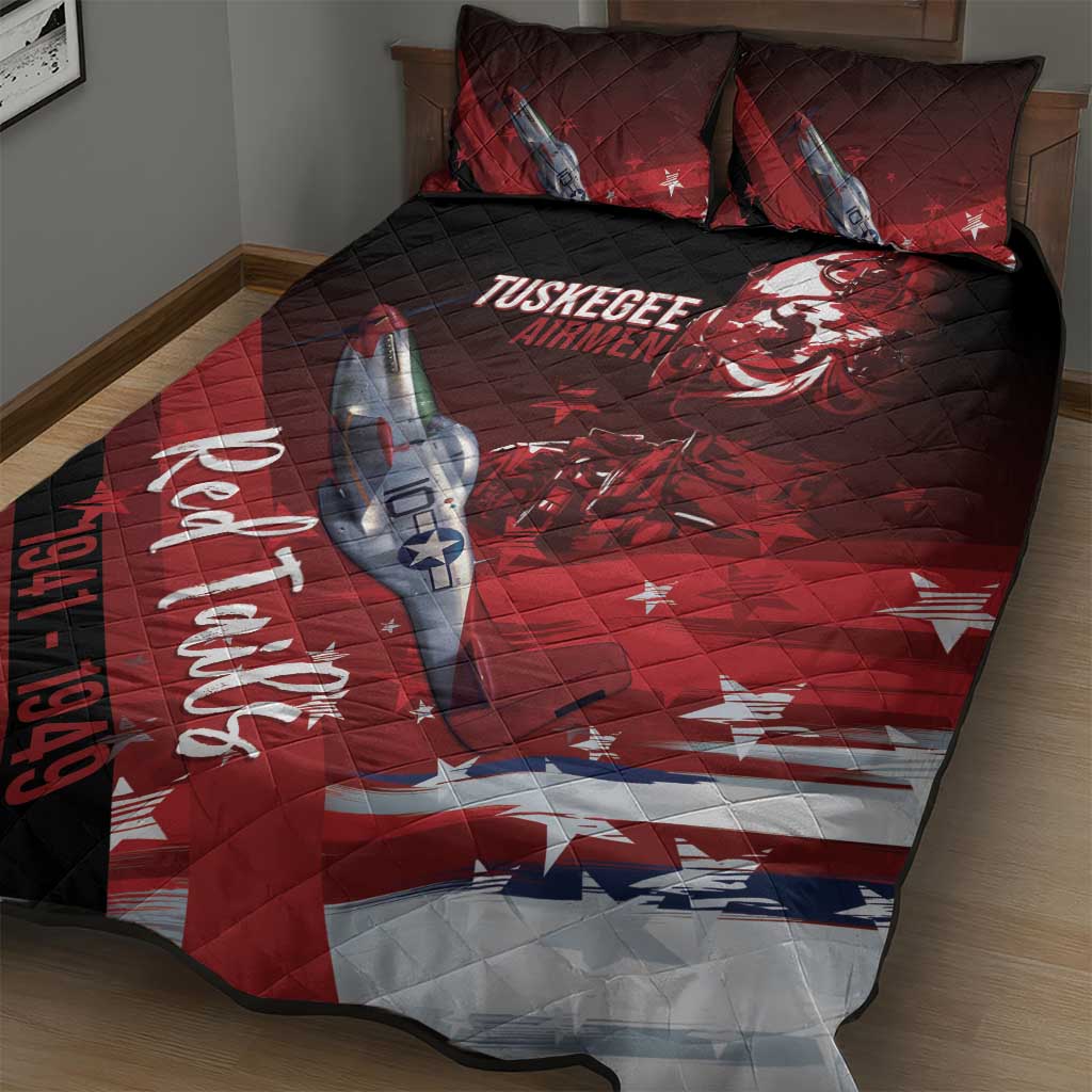 Tuskegee Airmen Red Tails Quilt Bed Set Straighten Up and Fly Right - Black Red - Wonder Print Shop