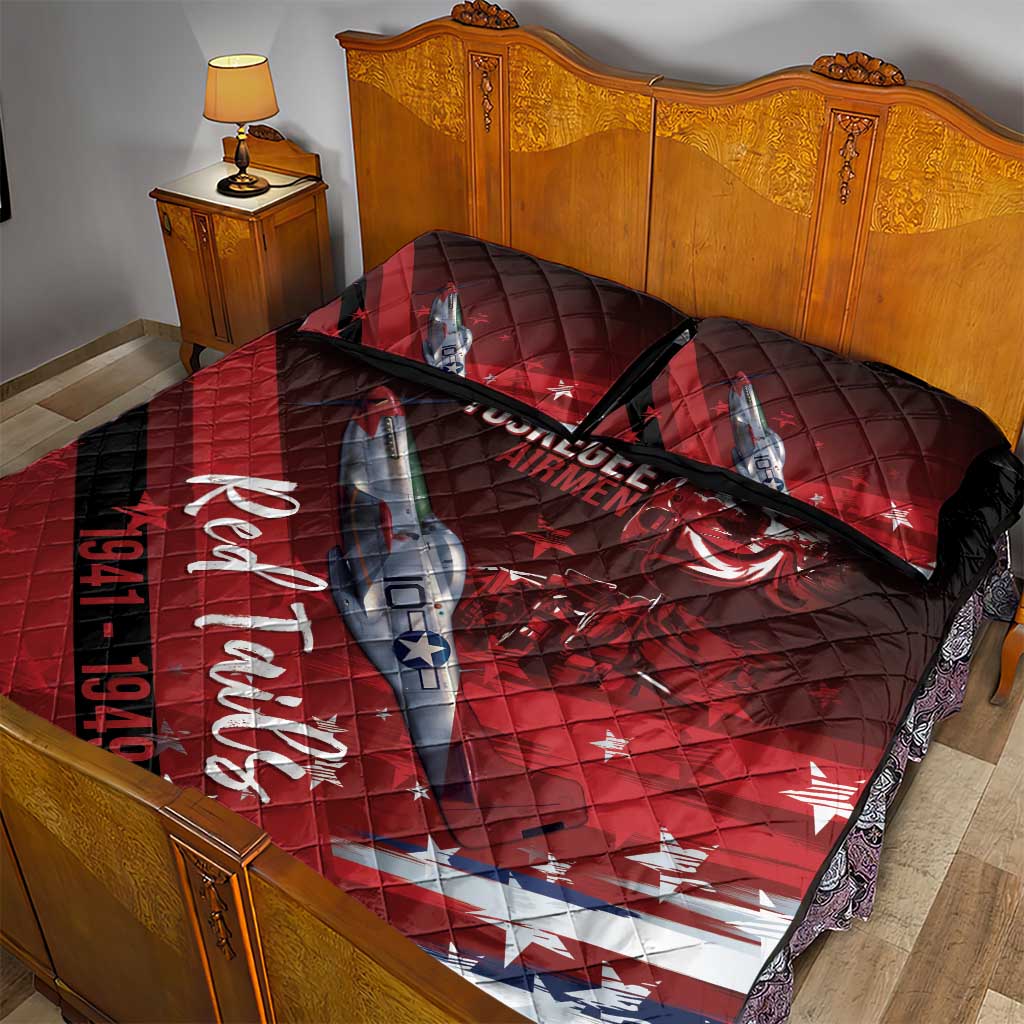Tuskegee Airmen Red Tails Quilt Bed Set Straighten Up and Fly Right - Black Red - Wonder Print Shop