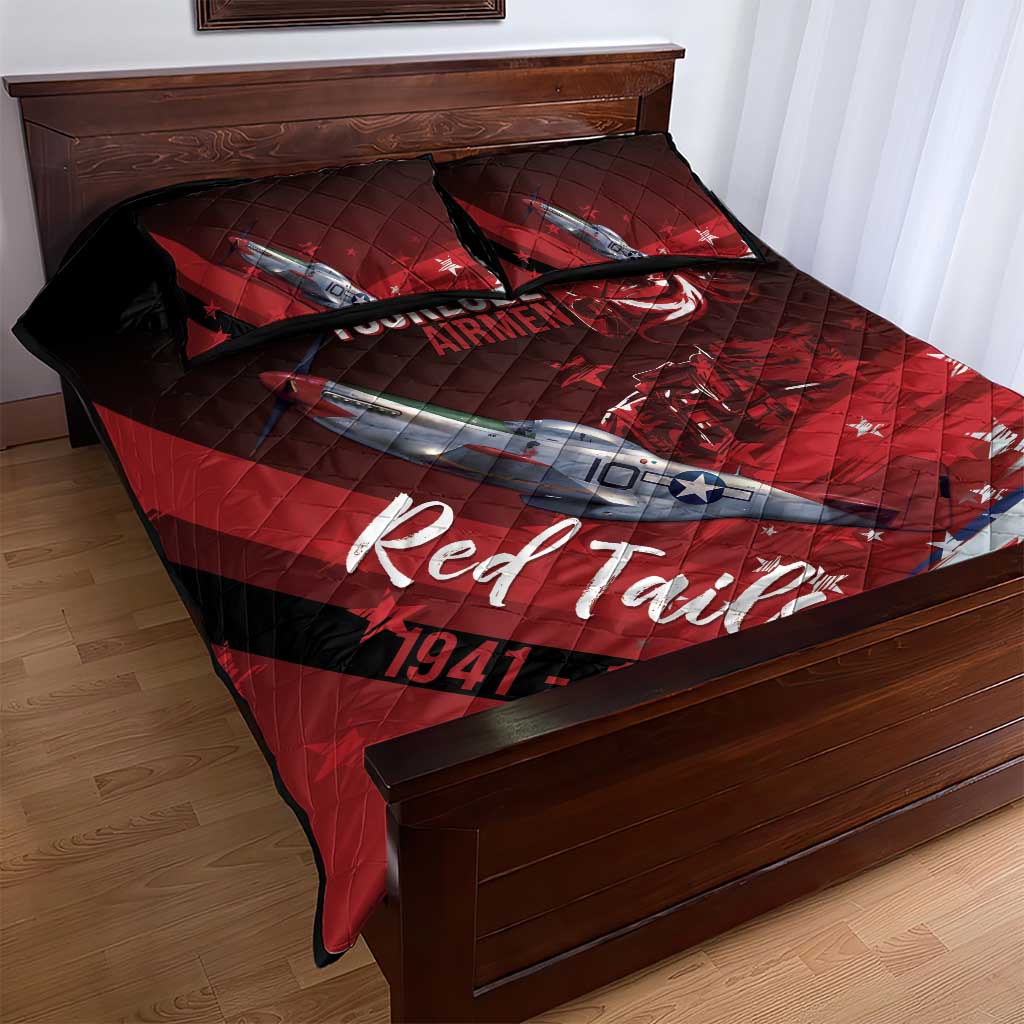 Tuskegee Airmen Red Tails Quilt Bed Set Straighten Up and Fly Right - Black Red - Wonder Print Shop