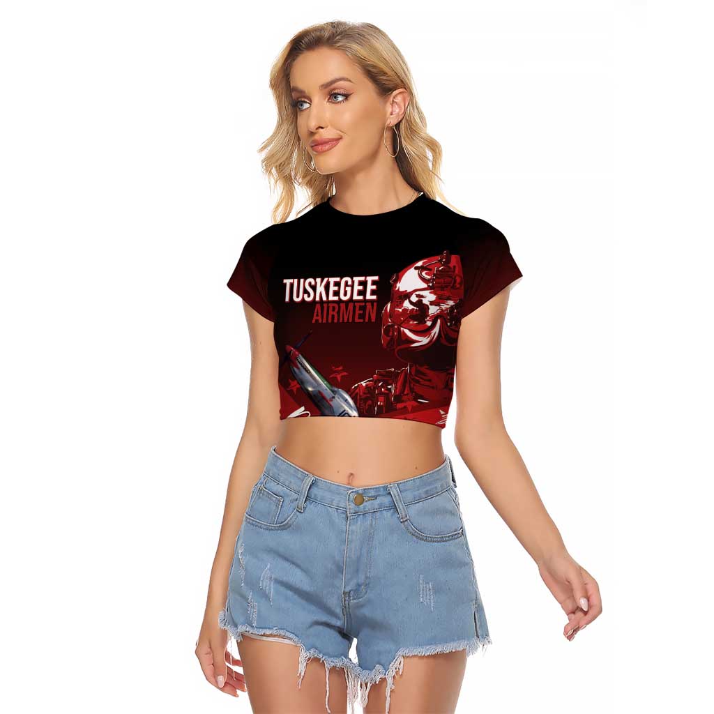Tuskegee Airmen Red Tails Raglan Cropped T Shirt Straighten Up and Fly Right - Black Red - Wonder Print Shop