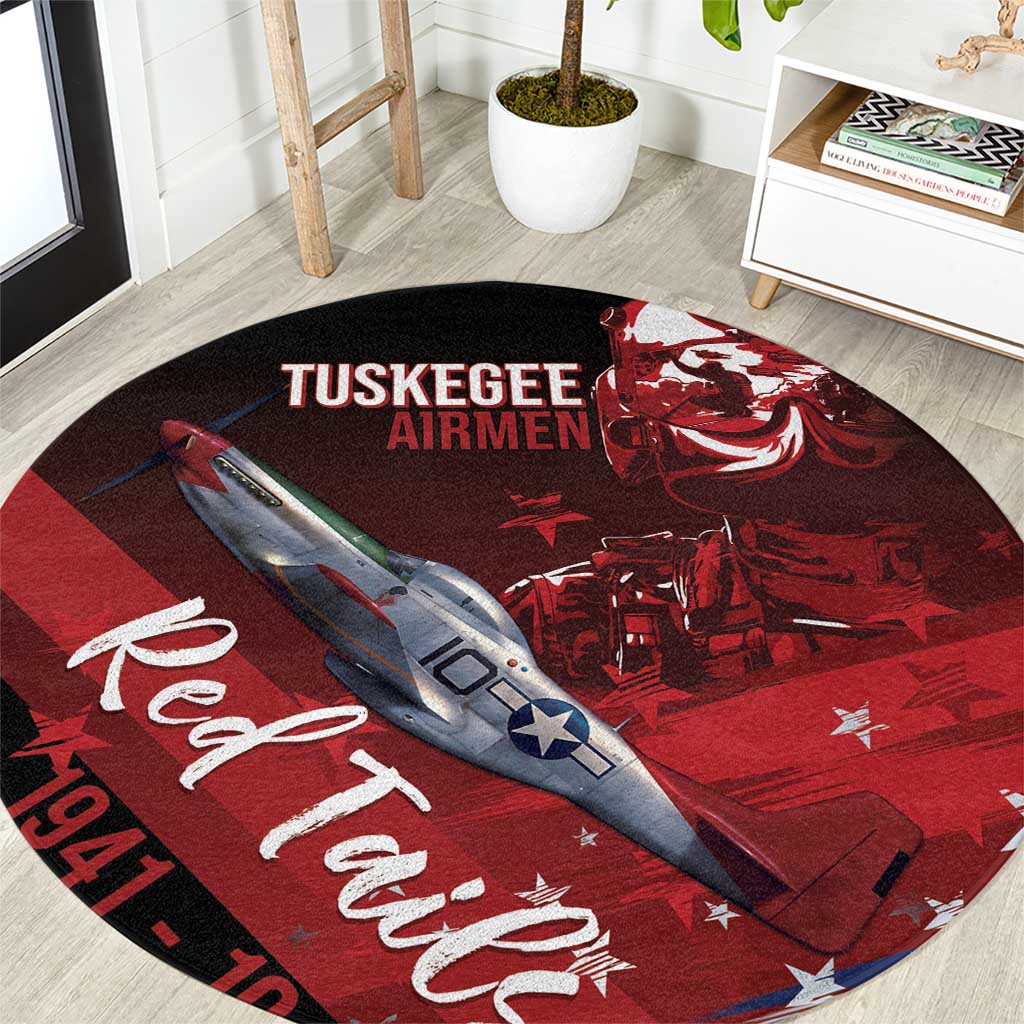 Tuskegee Airmen Red Tails Round Carpet Straighten Up and Fly Right - Black Red - Wonder Print Shop