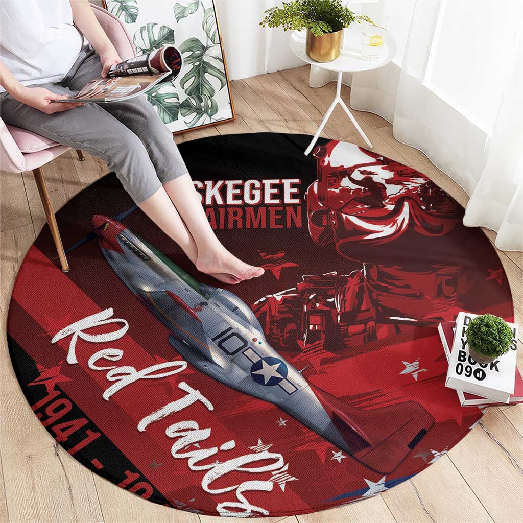 Tuskegee Airmen Red Tails Round Carpet Straighten Up and Fly Right - Black Red - Wonder Print Shop