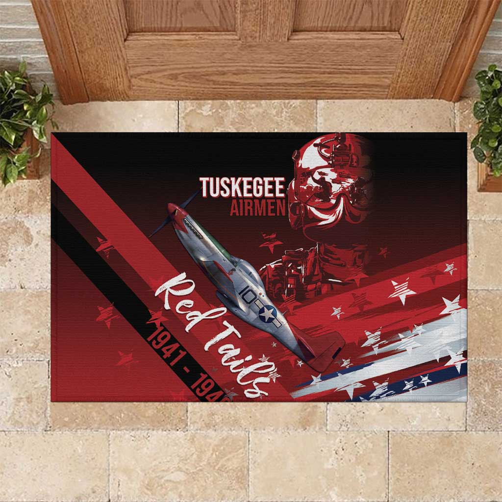 Tuskegee Airmen Red Tails Rubber Doormat Straighten Up and Fly Right - Black Red - Wonder Print Shop