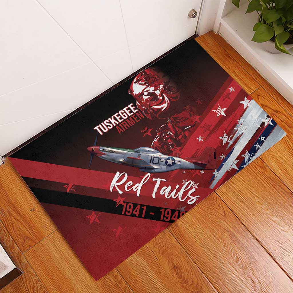 Tuskegee Airmen Red Tails Rubber Doormat Straighten Up and Fly Right - Black Red - Wonder Print Shop