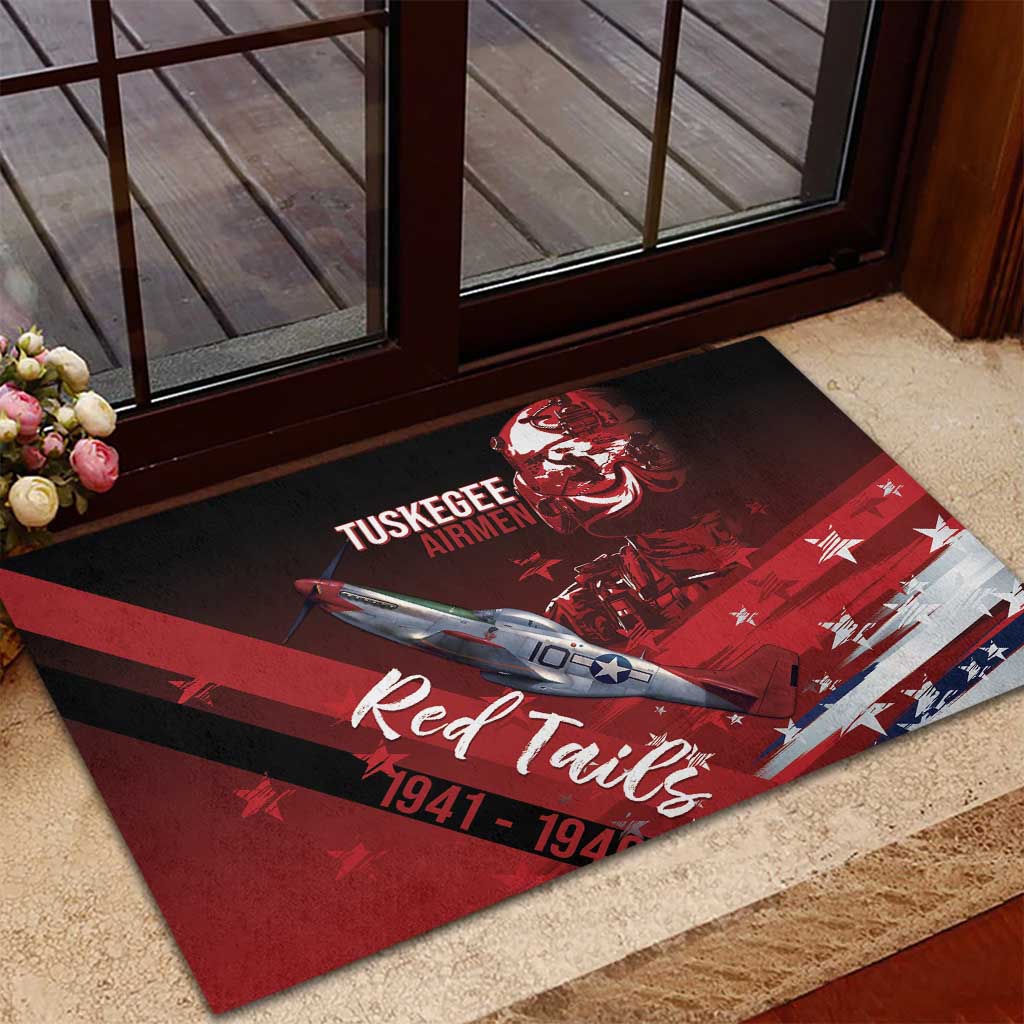 Tuskegee Airmen Red Tails Rubber Doormat Straighten Up and Fly Right - Black Red - Wonder Print Shop