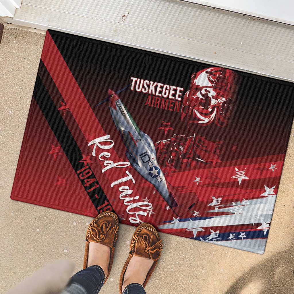 Tuskegee Airmen Red Tails Rubber Doormat Straighten Up and Fly Right - Black Red - Wonder Print Shop