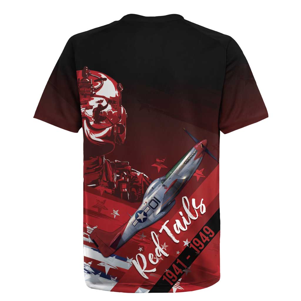 Tuskegee Airmen Red Tails Rugby Jersey Straighten Up and Fly Right - Black Red - Wonder Print Shop