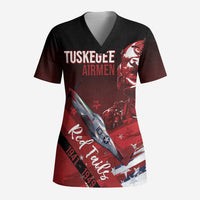 Tuskegee Airmen Red Tails Scrub Top Straighten Up and Fly Right - Black Red - Wonder Print Shop