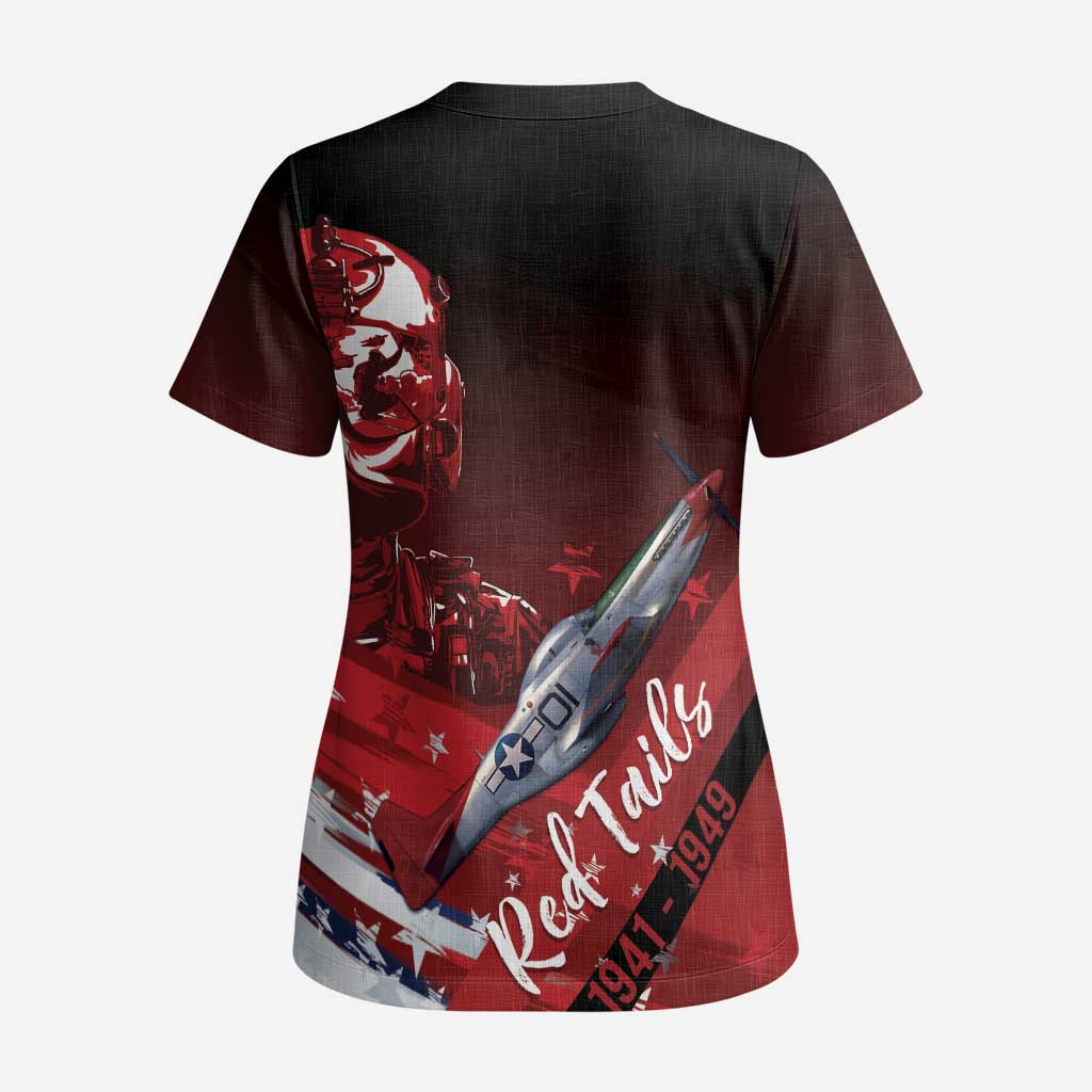 Tuskegee Airmen Red Tails Scrub Top Straighten Up and Fly Right - Black Red - Wonder Print Shop