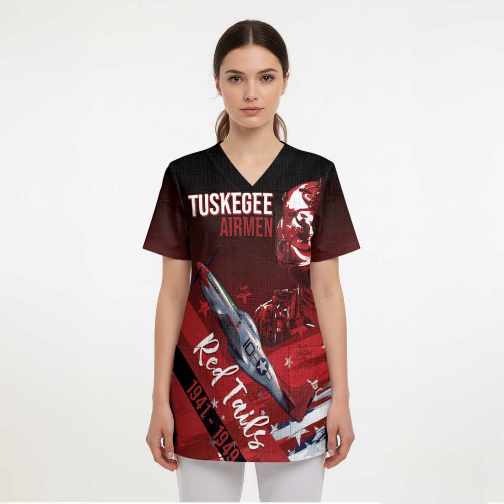 Tuskegee Airmen Red Tails Scrub Top Straighten Up and Fly Right - Black Red - Wonder Print Shop