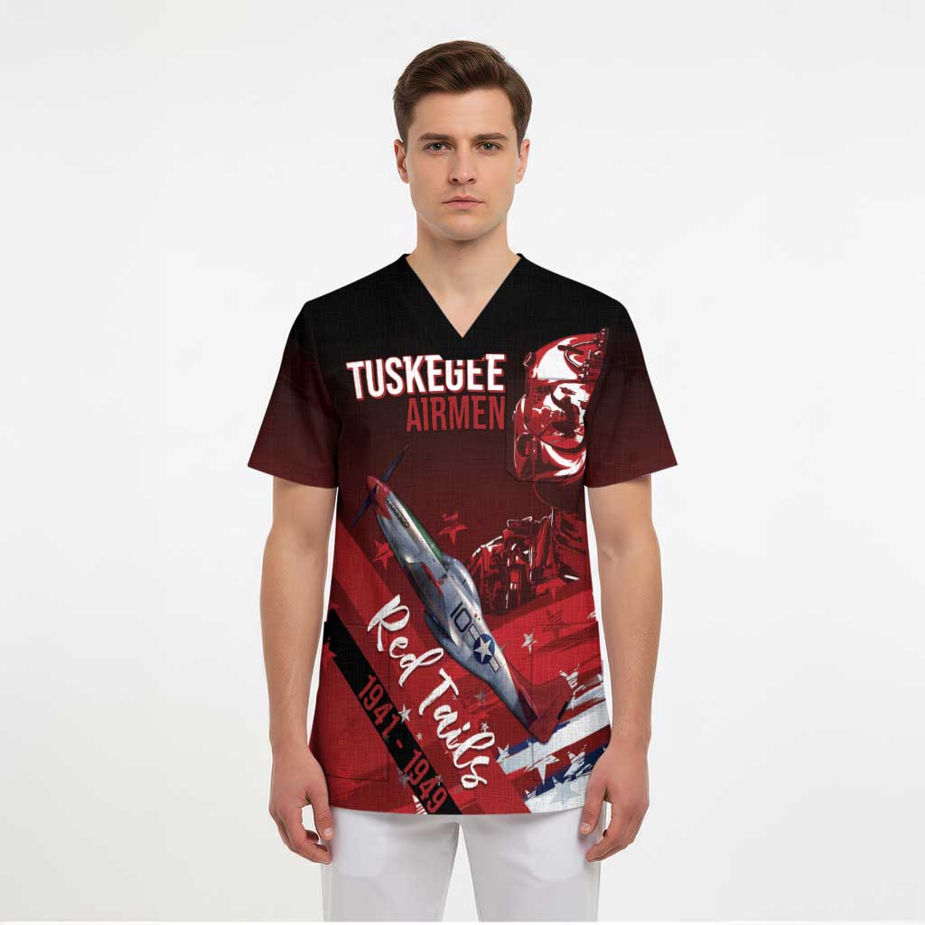 Tuskegee Airmen Red Tails Scrub Top Straighten Up and Fly Right - Black Red - Wonder Print Shop