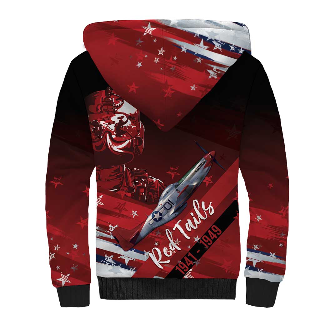 Tuskegee Airmen Red Tails Sherpa Hoodie Straighten Up and Fly Right - Black Red - Wonder Print Shop