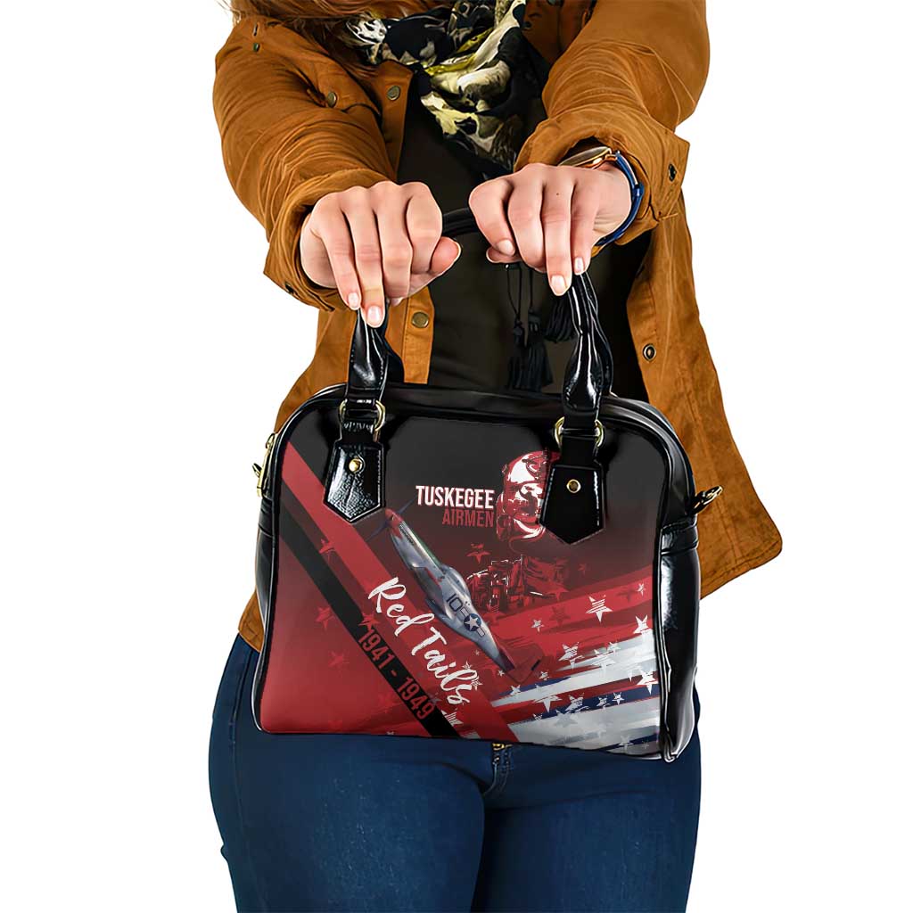 Tuskegee Airmen Red Tails Shoulder Handbag Straighten Up and Fly Right - Black Red - Wonder Print Shop