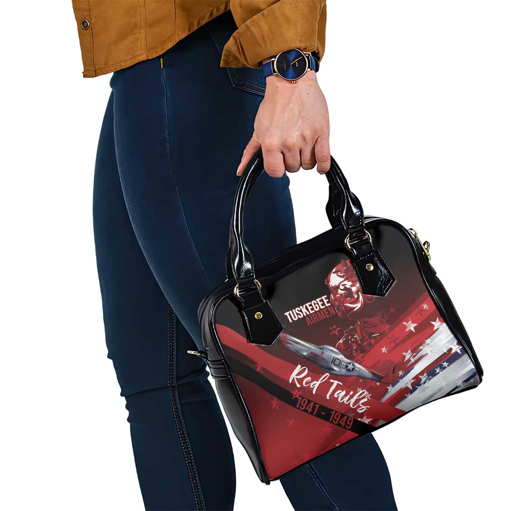 Tuskegee Airmen Red Tails Shoulder Handbag Straighten Up and Fly Right - Black Red - Wonder Print Shop