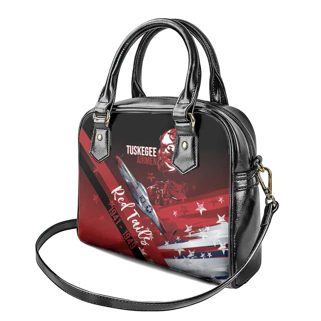 Tuskegee Airmen Red Tails Shoulder Handbag Straighten Up and Fly Right - Black Red - Wonder Print Shop