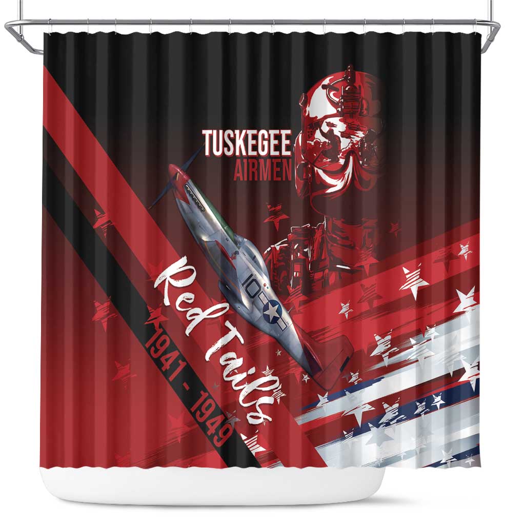 Tuskegee Airmen Red Tails Shower Curtain Straighten Up and Fly Right - Black Red - Wonder Print Shop