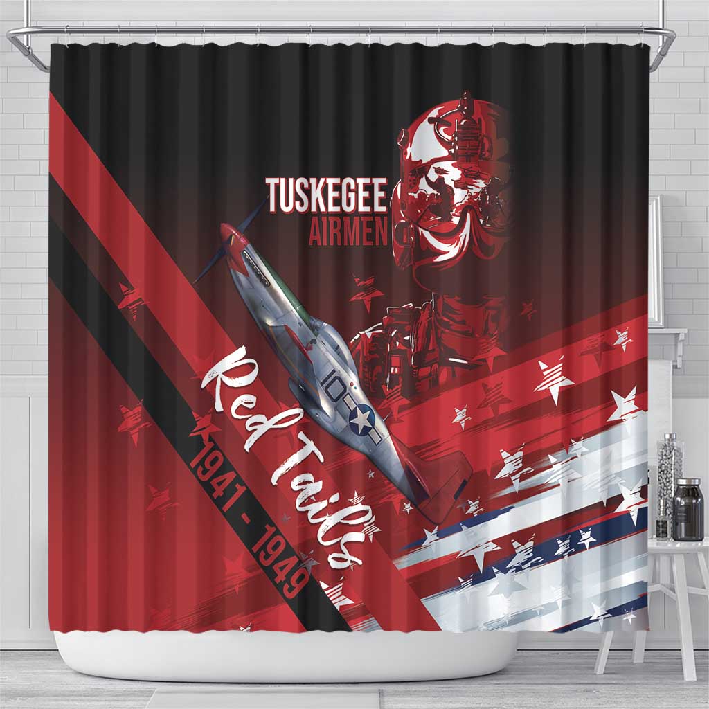 Tuskegee Airmen Red Tails Shower Curtain Straighten Up and Fly Right - Black Red - Wonder Print Shop