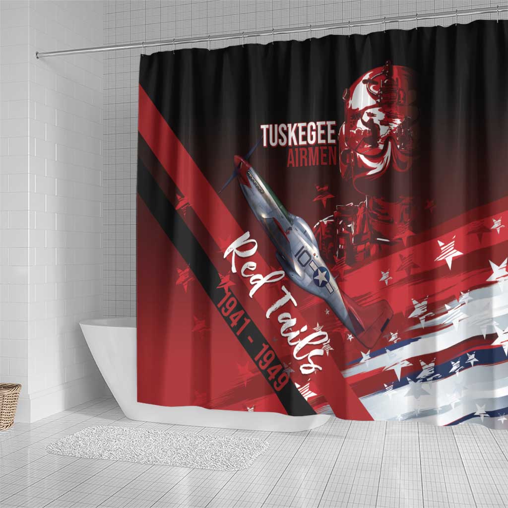 Tuskegee Airmen Red Tails Shower Curtain Straighten Up and Fly Right - Black Red - Wonder Print Shop