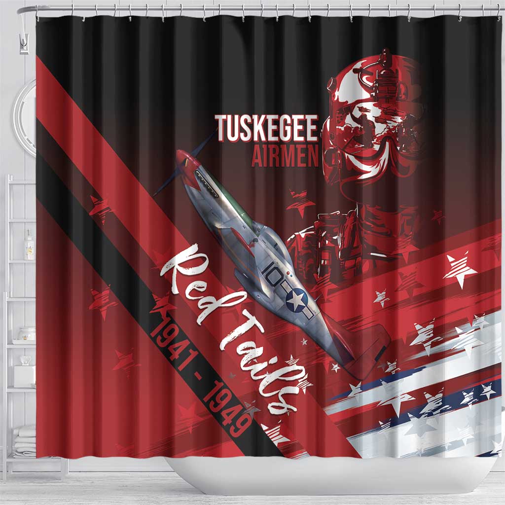 Tuskegee Airmen Red Tails Shower Curtain Straighten Up and Fly Right - Black Red - Wonder Print Shop