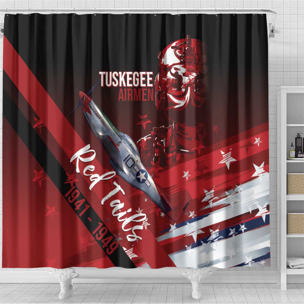 Tuskegee Airmen Red Tails Shower Curtain Straighten Up and Fly Right - Black Red - Wonder Print Shop