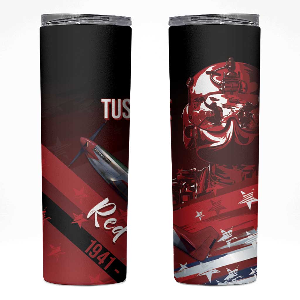 Tuskegee Airmen Red Tails Skinny Tumbler Straighten Up and Fly Right - Black Red - Wonder Print Shop