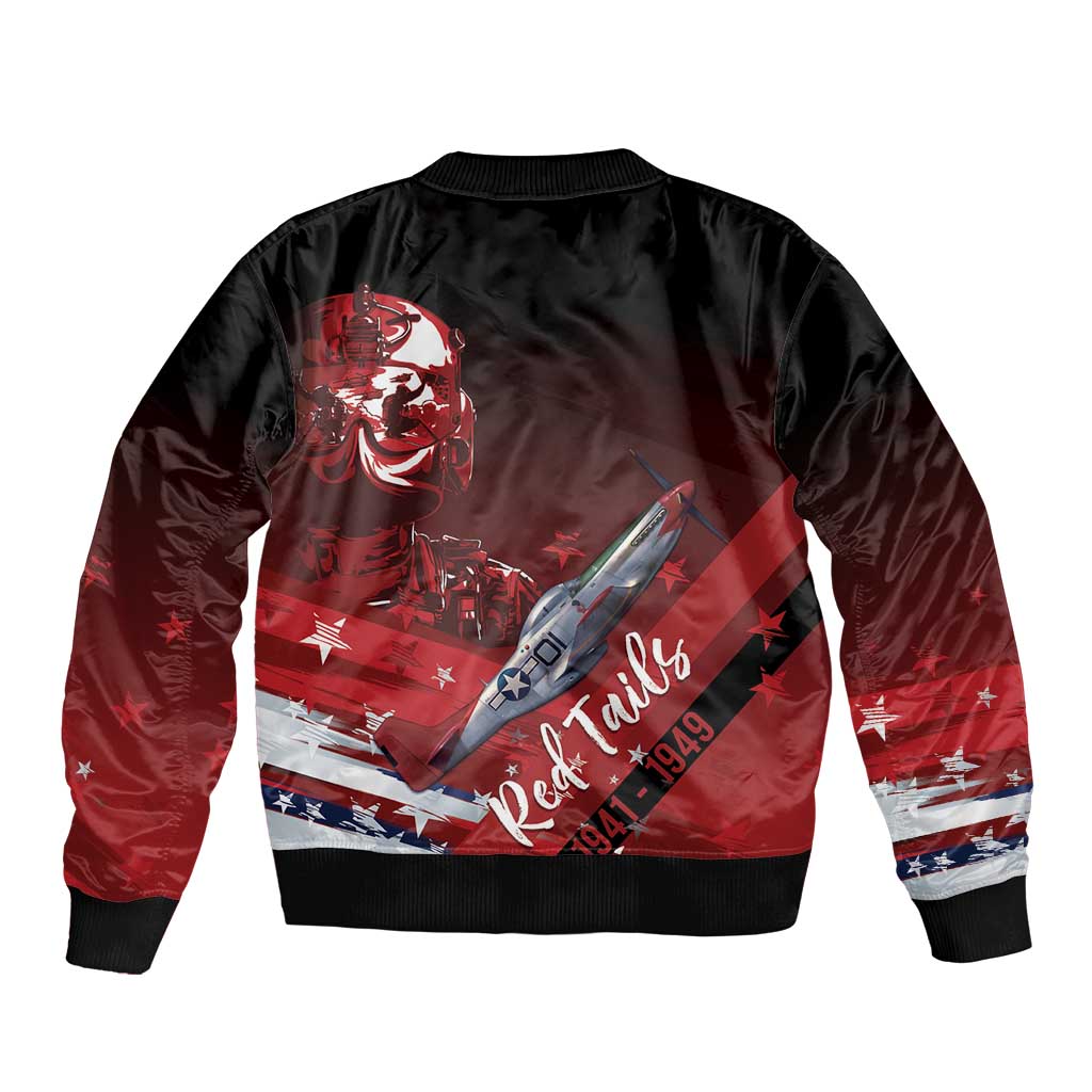 Tuskegee Airmen Red Tails Sleeve Zip Bomber Jacket Straighten Up and Fly Right - Black Red - Wonder Print Shop