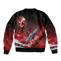 Tuskegee Airmen Red Tails Sleeve Zip Bomber Jacket Straighten Up and Fly Right - Black Red - Wonder Print Shop