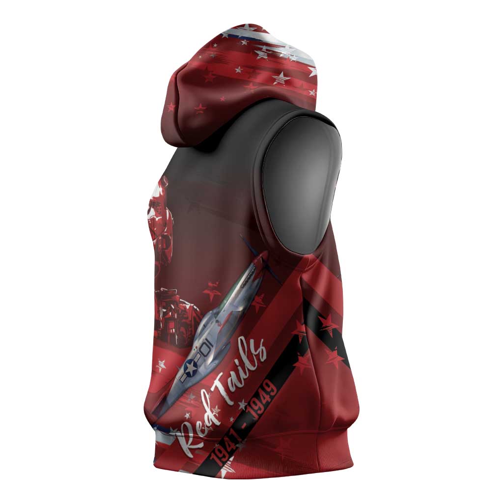 Tuskegee Airmen Red Tails Sleeveless Hoodie Straighten Up and Fly Right - Black Red - Wonder Print Shop