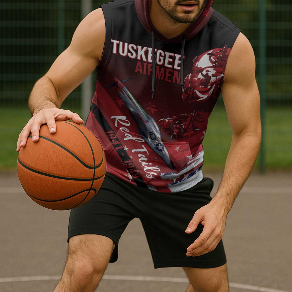 Tuskegee Airmen Red Tails Sleeveless Hoodie Straighten Up and Fly Right - Black Red - Wonder Print Shop