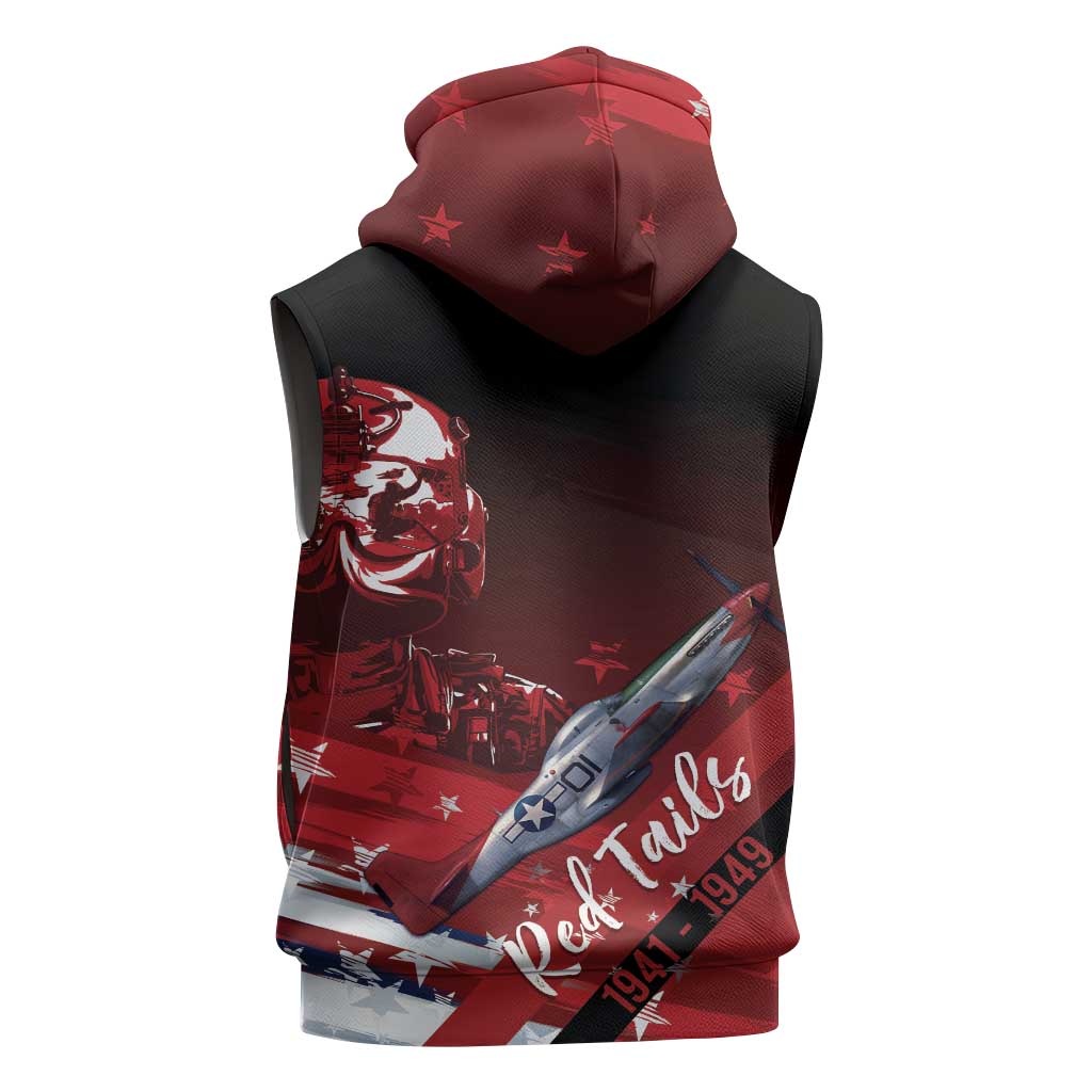 Tuskegee Airmen Red Tails Sleeveless Zip Hoodie Straighten Up and Fly Right - Black Red - Wonder Print Shop