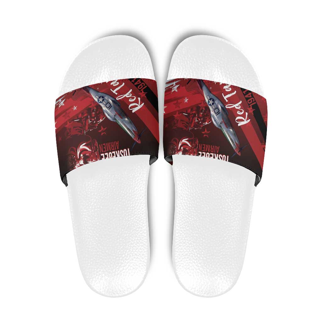Tuskegee Airmen Red Tails Slide Sandals Straighten Up and Fly Right - Black Red - Wonder Print Shop