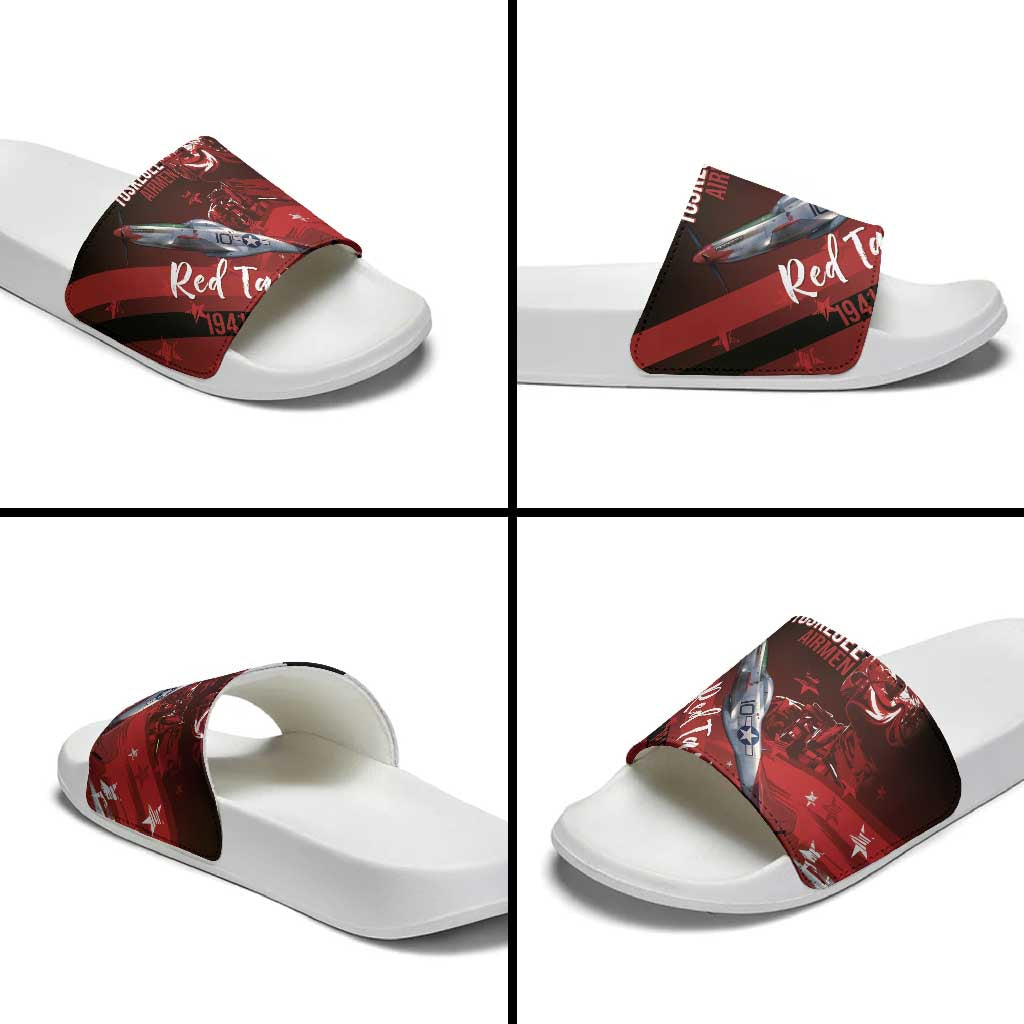 Tuskegee Airmen Red Tails Slide Sandals Straighten Up and Fly Right - Black Red - Wonder Print Shop